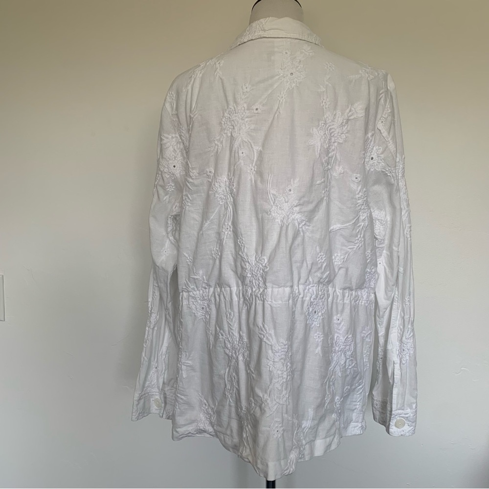 J. Jill white linen and cotton blend embroidered long sleeve jacket - Picture 8 of 16